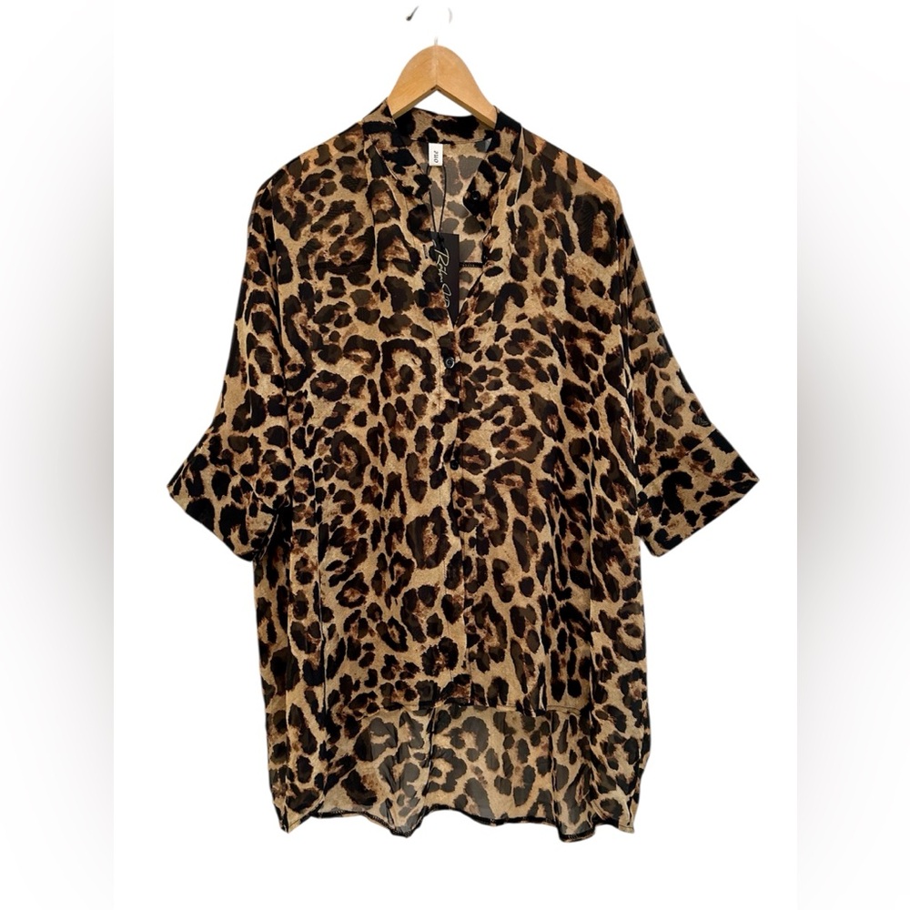 Sheer Leopard Top Shirt 3/4 Sleeve NWT Sz.1X